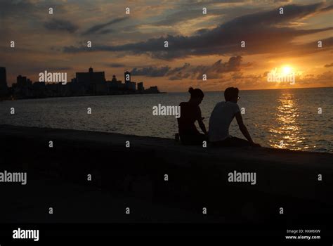 Sunset, Malecon in Havana, Cuba Stock Photo - Alamy