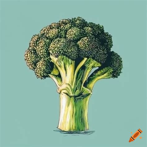 Botanical vintage broccoli lines drawing classic color on Craiyon