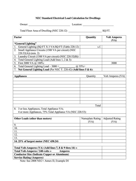 Electrical Load Calculation - Fill Online, Printable, Fillable, Blank | pdfFiller