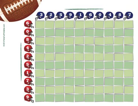 Free Printable Super Bowl Squares 100 grid for your NFL Pool