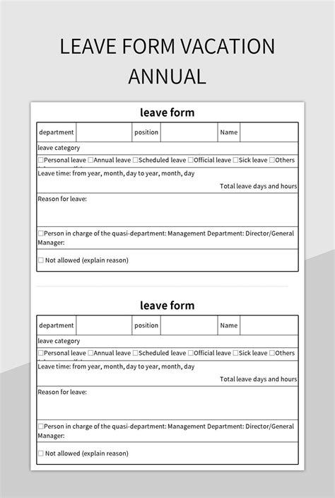 Leave Form Vacation Annual Excel Template And Google Sheets File For Free Download - Slidesdocs