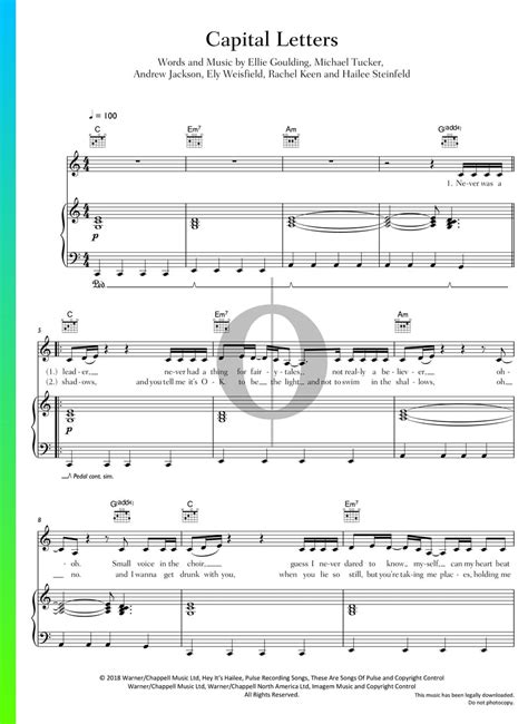 Capital Letters Piano Sheet Music from Fifty Shades Freed by Hailee ...