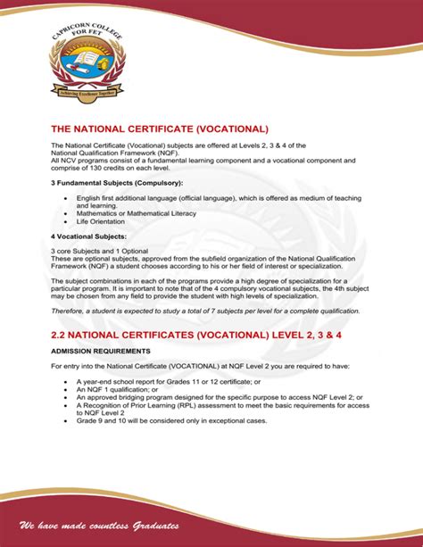 THE NATIONAL CERTIFICATE (VOCATIONAL) 2.2 NATIONAL