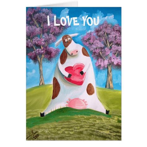 I LOVE YOU CUTE COW HEART CARD | Zazzle