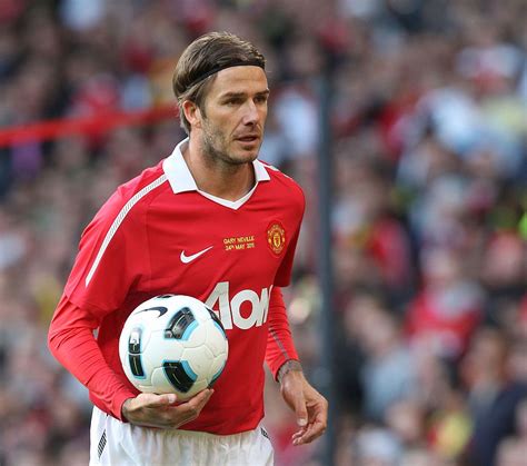 David Beckham of Manchester United in action during Gary Neville's... | Manchester united, David ...