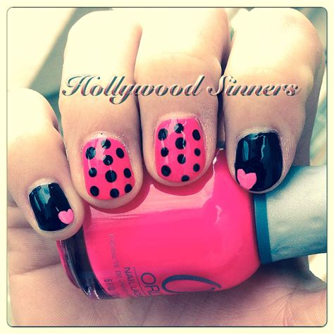 Pink with Black Polka Dots! Done by Hollywood Sinners Nail Design ...