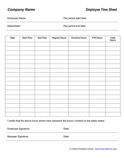 Employee Timesheet Template - download free documents for PDF, Word and Excel