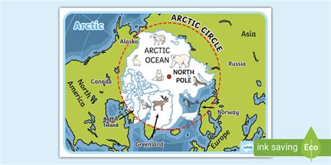 Arctic Map With Words and Pictures - Geography - Twinkl