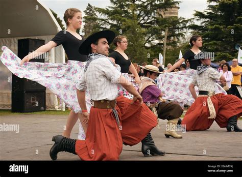 MERCEDES, ARGENTINA - Sep 24, 2018: A group of folklore dancers at a traditional Argentinean ...