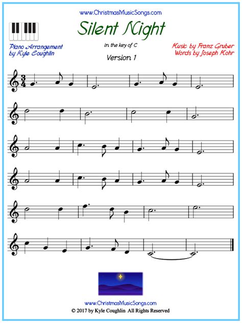 Silent Night piano sheet music - free printable PDF