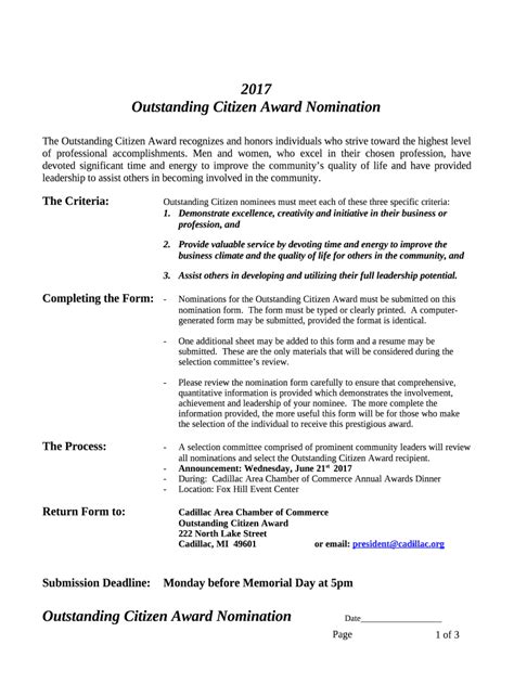 Outstanding Citizen Award Nomination Doc Template | pdfFiller