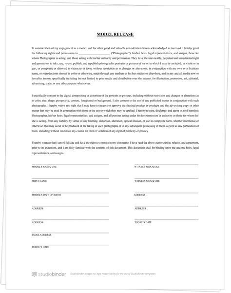 Free release form photography contract template - electrogasw