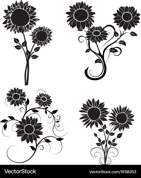 Set of sunflowers silhouette 2 Royalty Free Vector Image