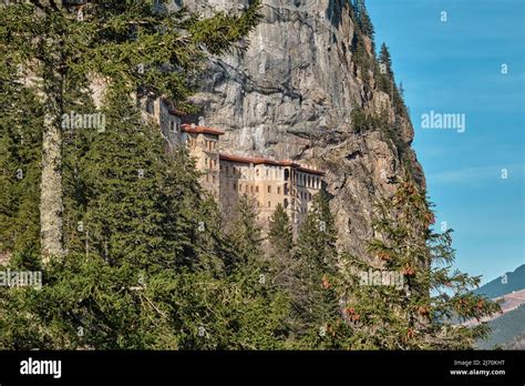 Sumela monastery and local name is sumela manastri engraved inside the ...