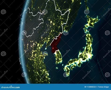 North Korea from Space at Night Stock Photo - Image of korea, render ...