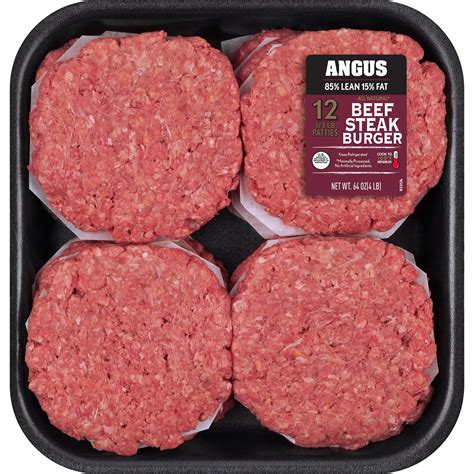 All Natural* 85% Lean/15% Fat Angus Steak Ground Beef Burgers, 12 Count ...