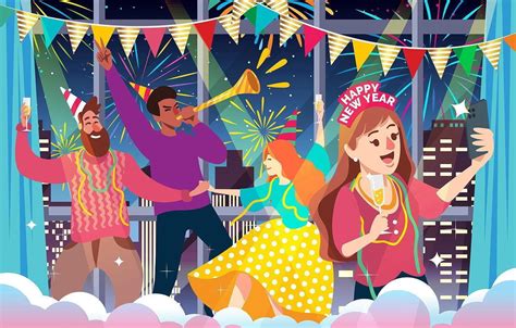 People Celebrating New Year Indoor Party Illustration 1437083 Vector Art at Vecteezy