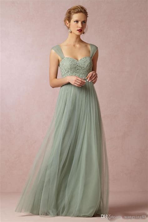 Sage Green Princess Long Bridesmaid Dresses 2018 Spaghetti Strap Lace Tulle A Line Girls ...