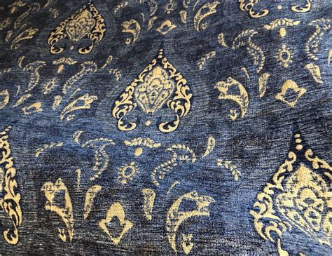 SALE! Designer Upholstery Chenille Velvet Fabric - Blue Gold LLPCB001 ...