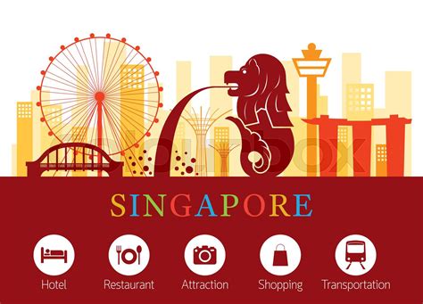 Singapore Landmarks Skyline with Accommodation Icons | Stock vector ...