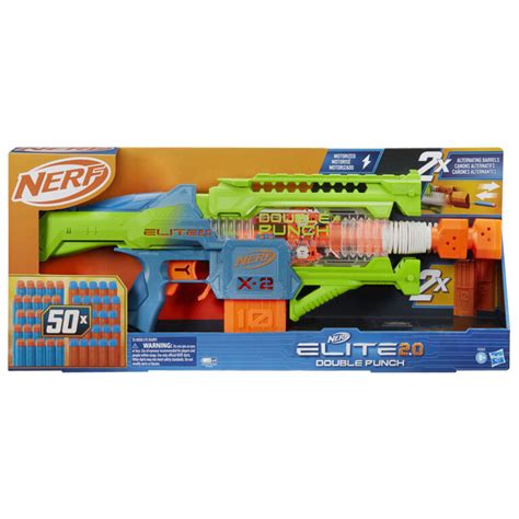 Nerf Elite 2.0 Double Punch Dart Blaster, 50 Nerf Elite Darts, 2x 10 ...