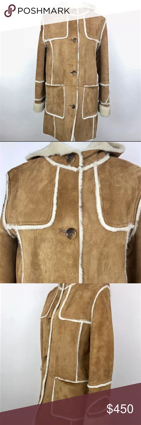 UGG Sherling Leather Hooded Jacket Coat Lined UGG Womens Medium Leather Hooded Jacket Coat EUC ...