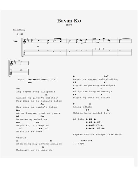 Bayan Ko Chords and Tableture | PDF