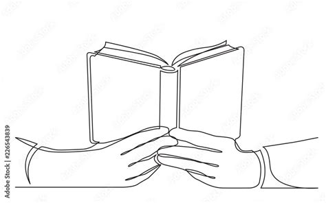 continuous line drawing of hands holding open book Stock Vector | Adobe ...