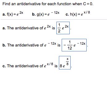 Solved Find an antiderivative for each function when C = 0. | Chegg.com