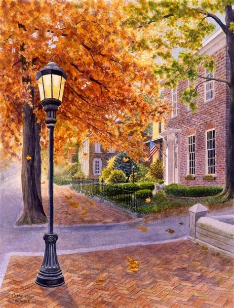 Victorian street scene watercolor painting print by Cathy