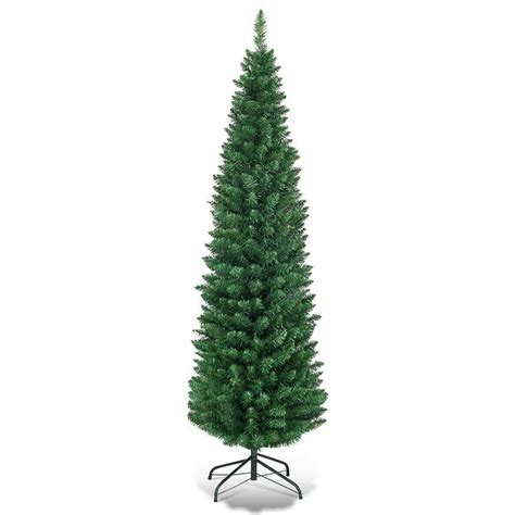 Costway 6 ft. PVC Unlit Artificial Slim Pencil Christmas Tree with ...