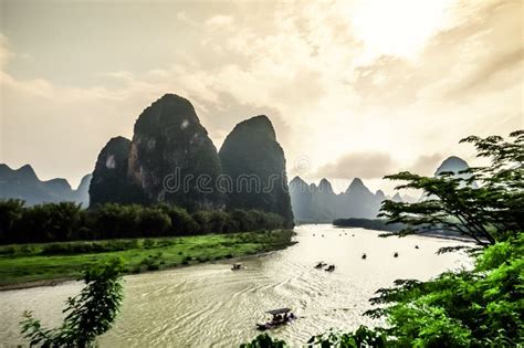 View On Karst Mountains And Limestone Peaks Of Li River In China Stock ...