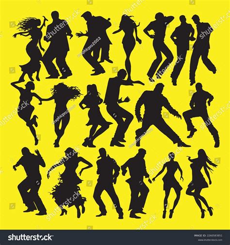 Silhouettes Dancing People Group Vector Illustration Stock Vector ...