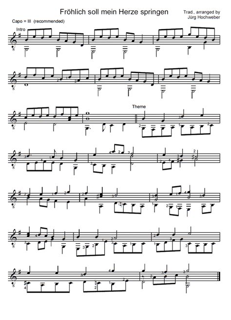 FRÖHLICH SOLL MEIN HERZE SPRINGEN Classical Guitar Sheet music | Easy Sheet Music