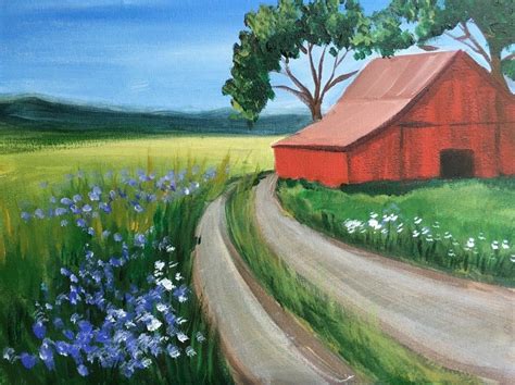 Pin by Birdy Tolley on painting | Beginner painting, Farm paintings, Landscape paintings