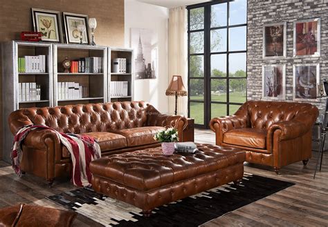 Living Room Furniture Sofa Set Full Top Grain Leather Sectional ...