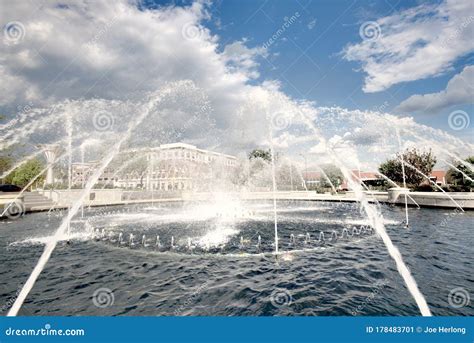 A fountain in a city park. stock image. Image of hill - 178483701