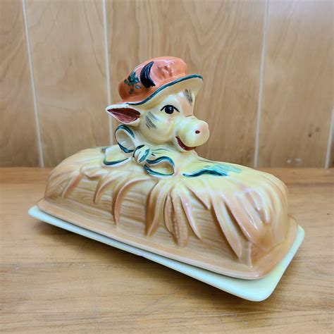 Vintage Ceramic Butter Dish- Cow with Bonnet #Unknown in 2020 | Ceramic butter dish, Vintage ...