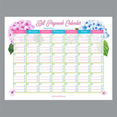 Printable Calendar for Bills - Calendar Templates