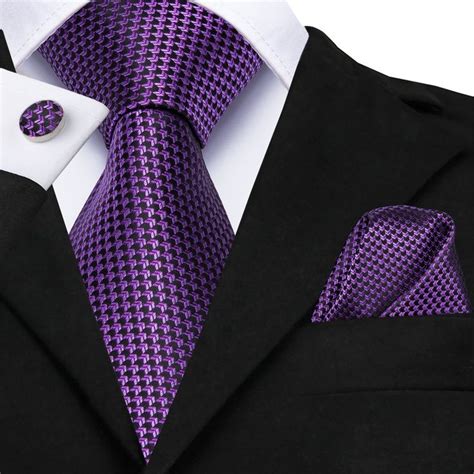 Purple Plaid Men's Necktie Pocket Square Cufflinks Set | Silk necktie set, Necktie set, Neck tie