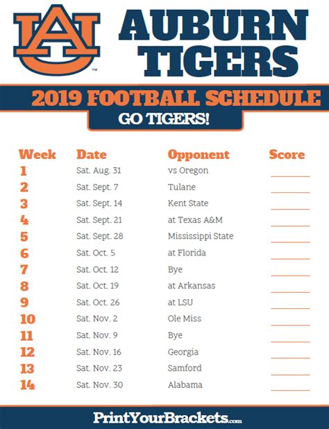 Auburn Football Schedule Printable - Printable Word Searches