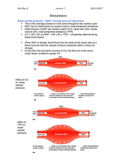 Blood pressure I - Lecture notes 7 - Bio Phys II Lecture 7 28/12/2017 Blood pressure I Mean ...
