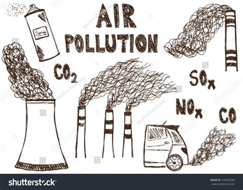 Illustration Air Pollution Doodle Drawings On: стоковая векторная ...