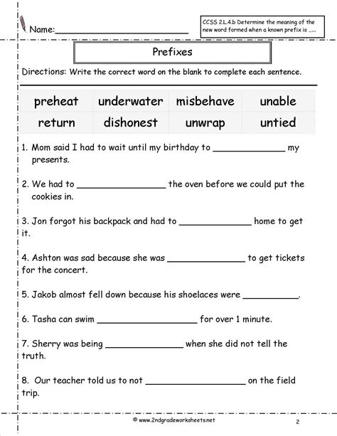 Prefixes For Second Grade