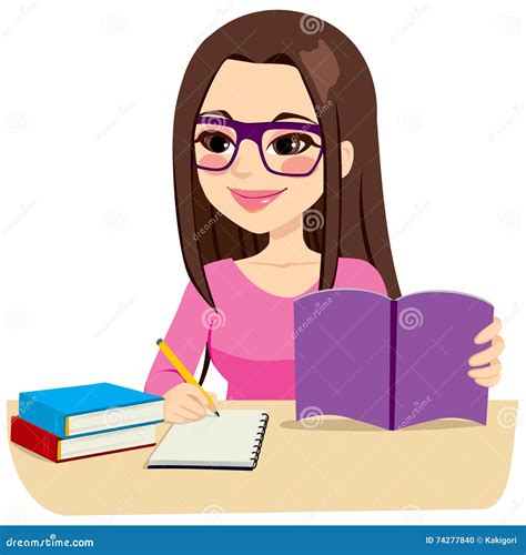 Girl Studying Taking Notes stock vector. Illustration of books - 74277840