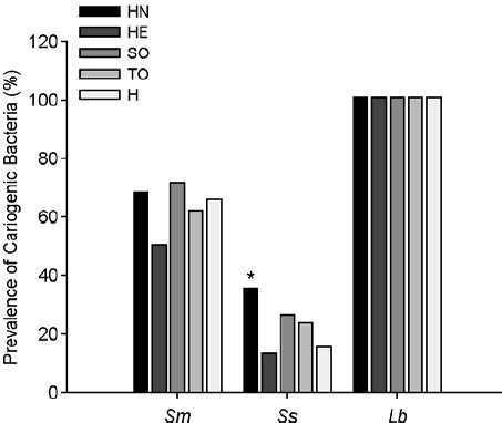 The prevalence of cariogenic bacteria in the saliva of the study groups ...