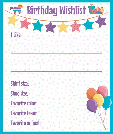 Free Printable Birthday Wish List Printable - Printable Form, Templates ...