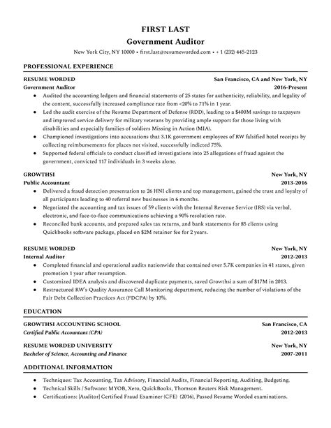 Government Auditor Resume Example for 2023 | Resume Worded