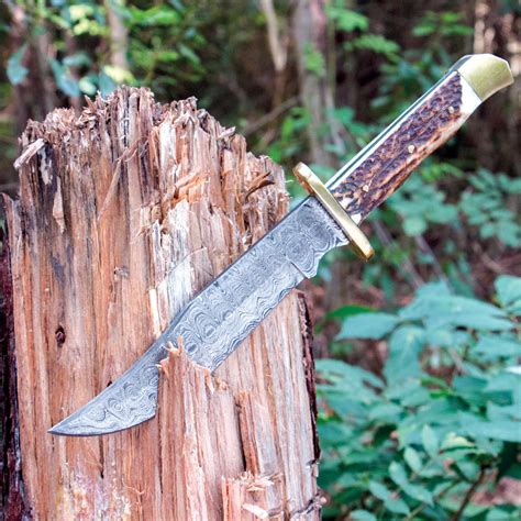 Timber Rattler Stag Handle Damascus Bowie Knife - Free Shipping!