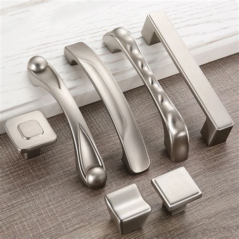 5 pieces Modern Sliver Door Handles Simple Elegant Drawer Pulls Knob Kitchen Cabinet Handles and ...